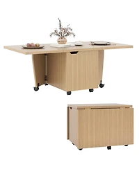 Sugift Foldable Coffee Table with Storage Cabinet and Lockable Wheels, 48 x 24 inch