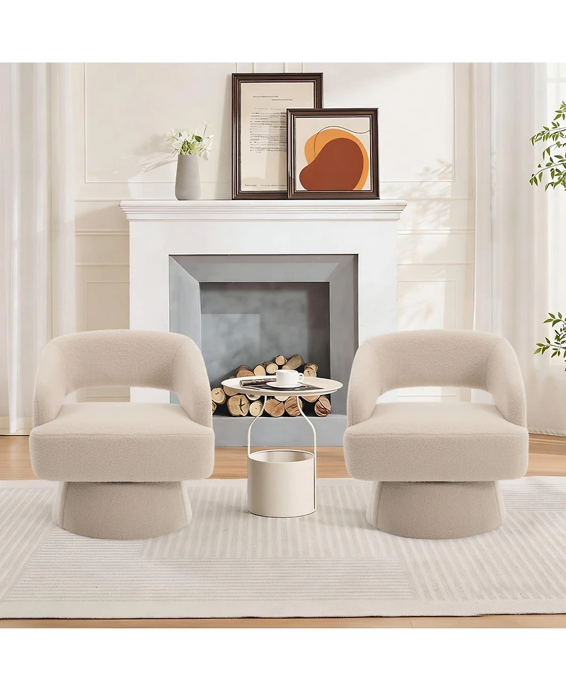 gaomon Modern 360degree(s) Swivel Barrel Accent Chair, Soft Fuzzy Round Lounge with Hollow Back and Stable Cone Base for Living Room Bedroom Office