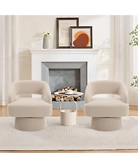 gaomon Modern 360degree(s) Swivel Barrel Accent Chair, Soft Fuzzy Round Lounge with Hollow Back and Stable Cone Base for Living Room Bedroom Office