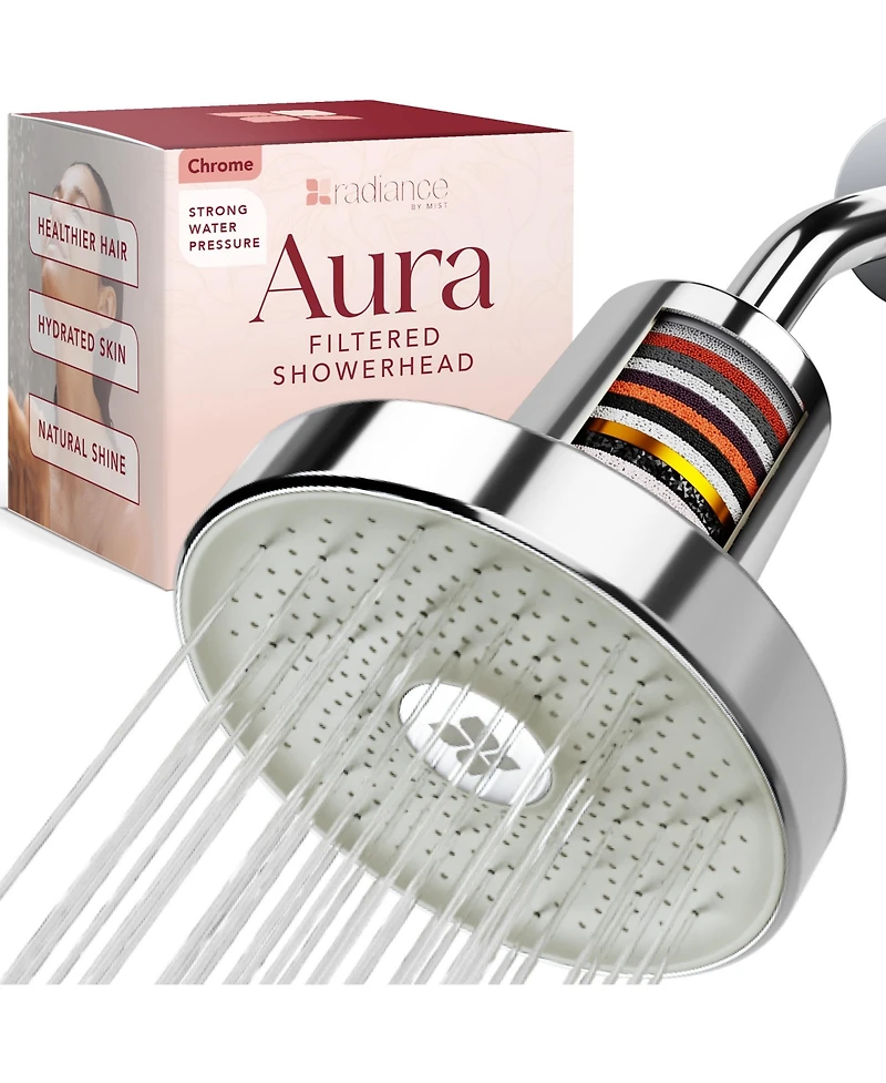 Radiance by Mist Filtered Aura Shower Head with Replaceable Filter, Improves Skin, Hair, and Nails