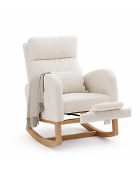 homfan Teddy Fleece Nursery Room Glider Rocking Chair with Extendable Footrest, Side Pockets and Pillow