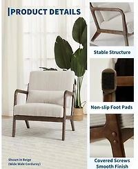 homfan 2-Piece Sherpa Accent Chair – Mid-Century Lounge Armchair with Lumbar Pillow and Wood Frame for Living Room or Office