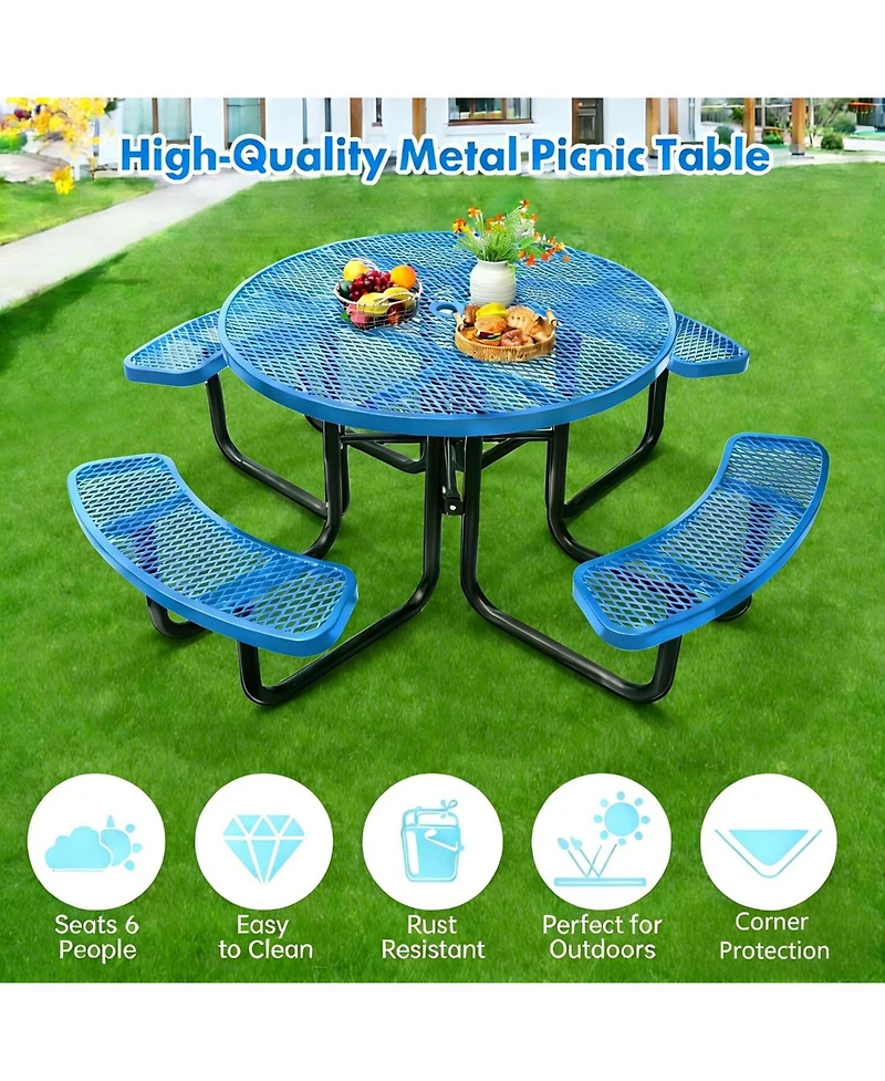 gaomon Heavy Duty 46" Round Patio Picnic Tables for Outdoors with Umbrella Hole