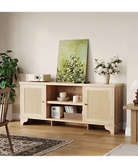 gaomon Rattan Tv Stand for Living Room Modern Entertainment Center Boho Media Console Table with Storage
