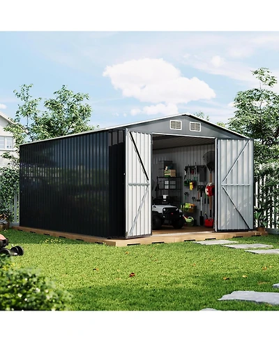 gaomon 10 x 12 ft Outdoor Storage Shed, Heavy-Duty Waterproof Tool Shed Storage with Lockable Door, Vents and Updated Frame Structure