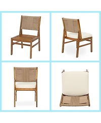 Asagikoiai 7-Piece Acacia Wood Patio Dining Set, Teak Table and Wicker Chairs with Cushions