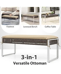 Sugift Patio Rectangle Wicker Ottoman Pack of 2 with Cushions and Metal Legs, 44.5 x 18.5 inch