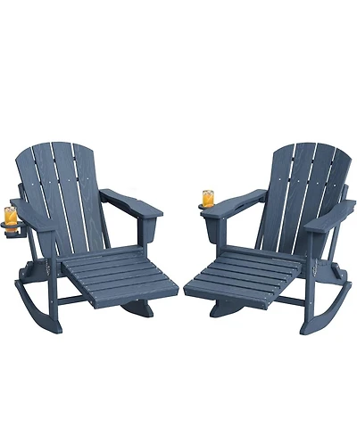 gaomon 2 Piece All-Weather Hdpe Outdoor Folding Adirondack Rocking Chair with Retractable Ottoman for patios, Decks