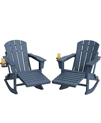 gaomon 2 Piece All-Weather Hdpe Outdoor Folding Adirondack Rocking Chair with Retractable Ottoman for patios, Decks
