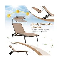 Boyel Living Patio Heavy-Duty Adjustable Chaise Lounge Chair with Canopy Cup holder and Wheels