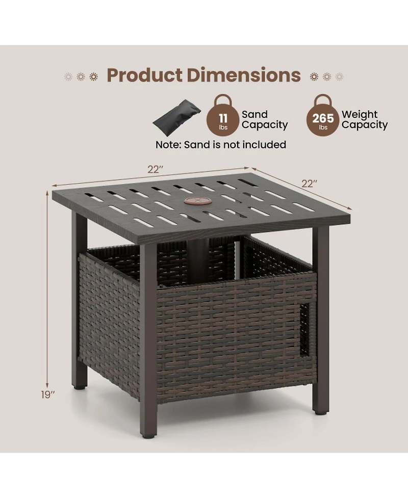 Sugift 22 in Pe Wicker Patio Side Table with 1.93 in Umbrella Hole