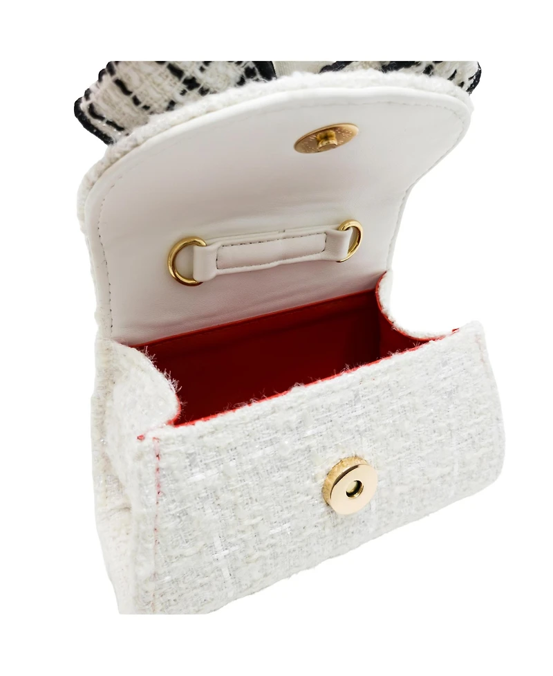 Puttisu Girls Coco Ribbon Tweed Handbag with Pearl Handle