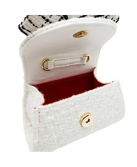 Puttisu Girls Coco Ribbon Tweed Handbag with Pearl Handle