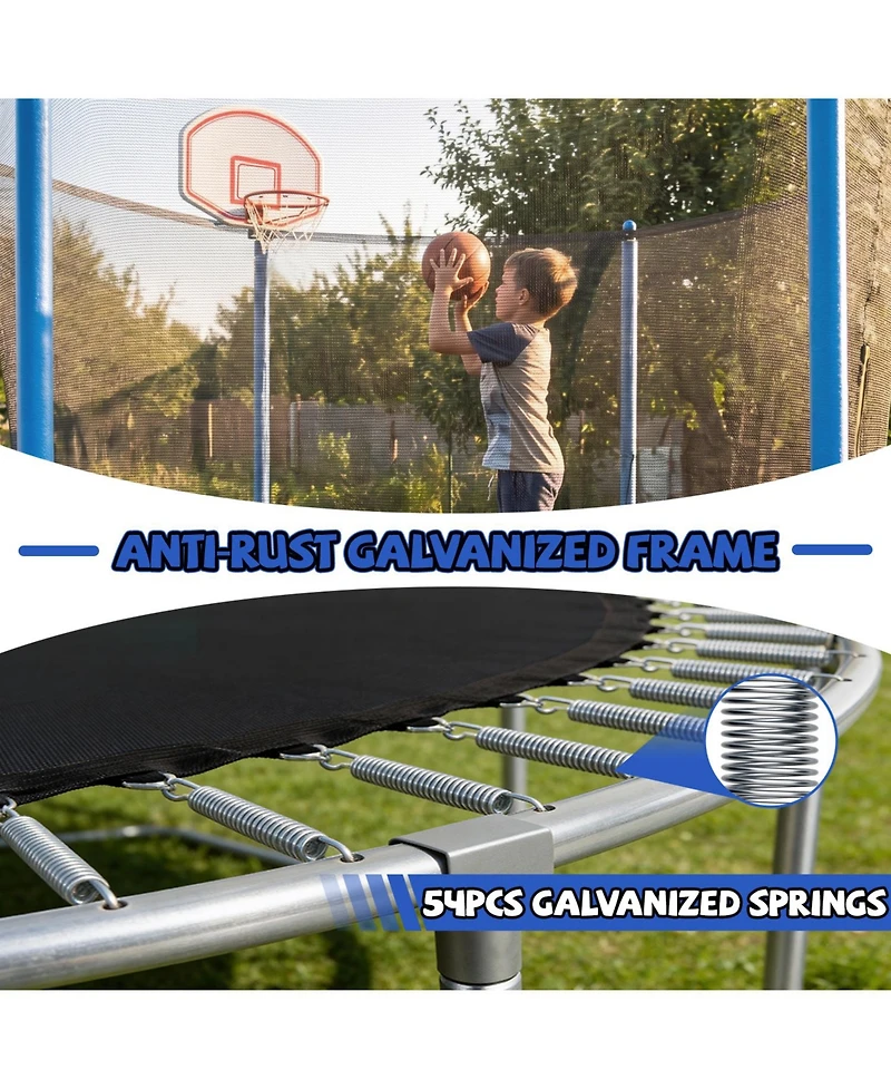 Zeny Classic 10Feet Straight Pole Trampoline with Basketball Hoop and Ladder
