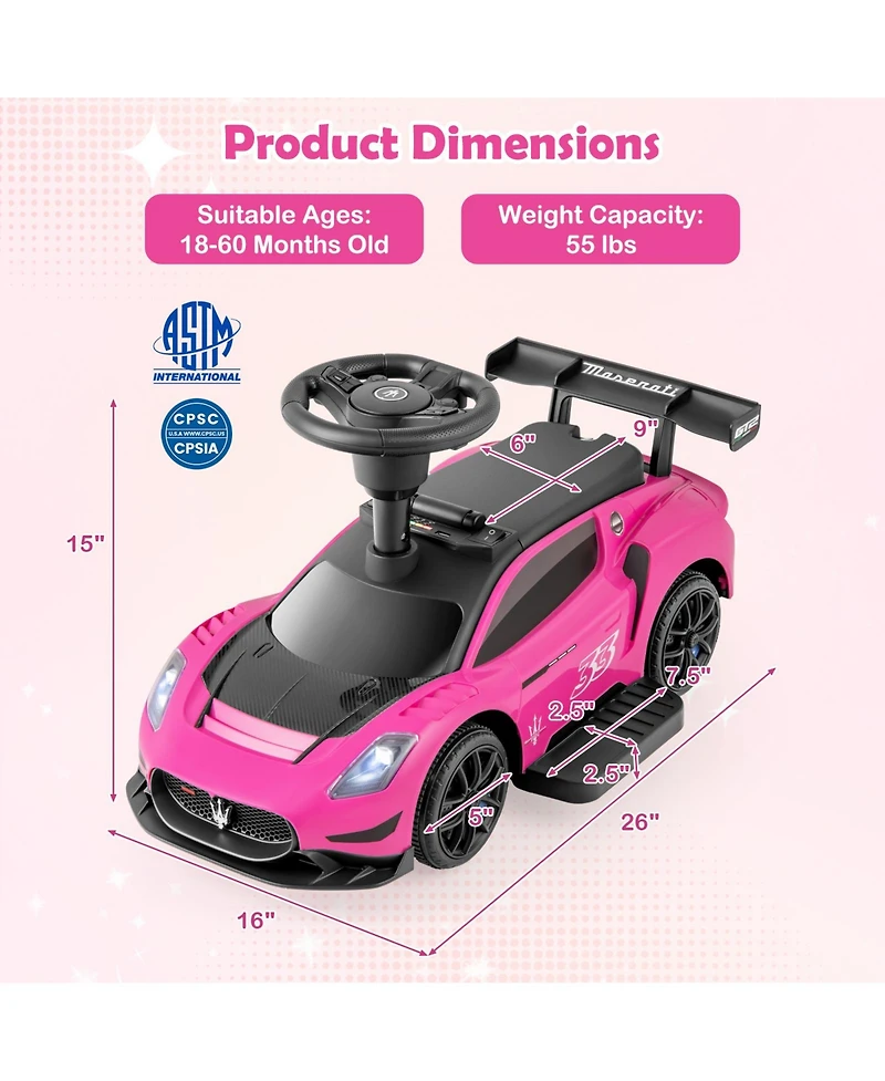Mecale 6V Electric Maserati Licensed Push Car with Foot Pedal and Music