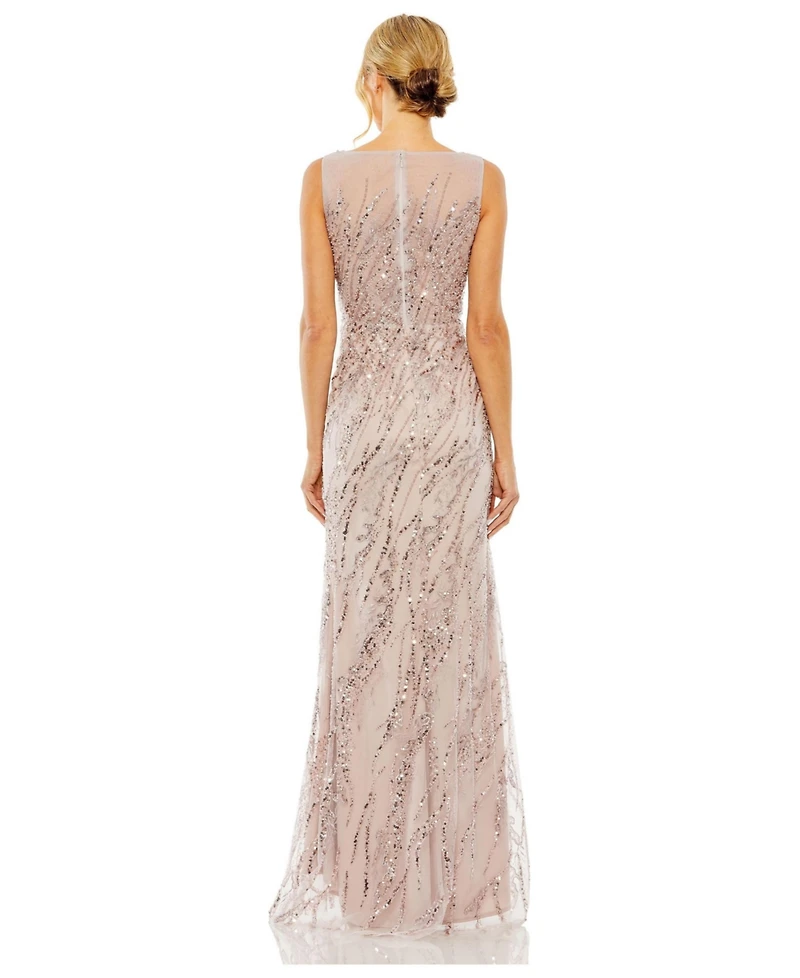 Mac Duggal Women's Sleeveless High Neck Sequin Beaded Gown