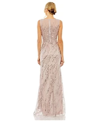 Mac Duggal Women's Sleeveless High Neck Sequin Beaded Gown