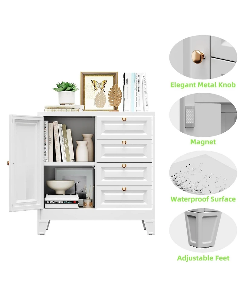 Boyel Living 33" Metal Bathroom Cabinet with 4 Drawers and Door, Floor Storage Organizer with Shelves for Toilet Paper