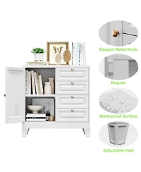 Boyel Living 33" Metal Bathroom Cabinet with 4 Drawers and Door, Floor Storage Organizer with Shelves for Toilet Paper