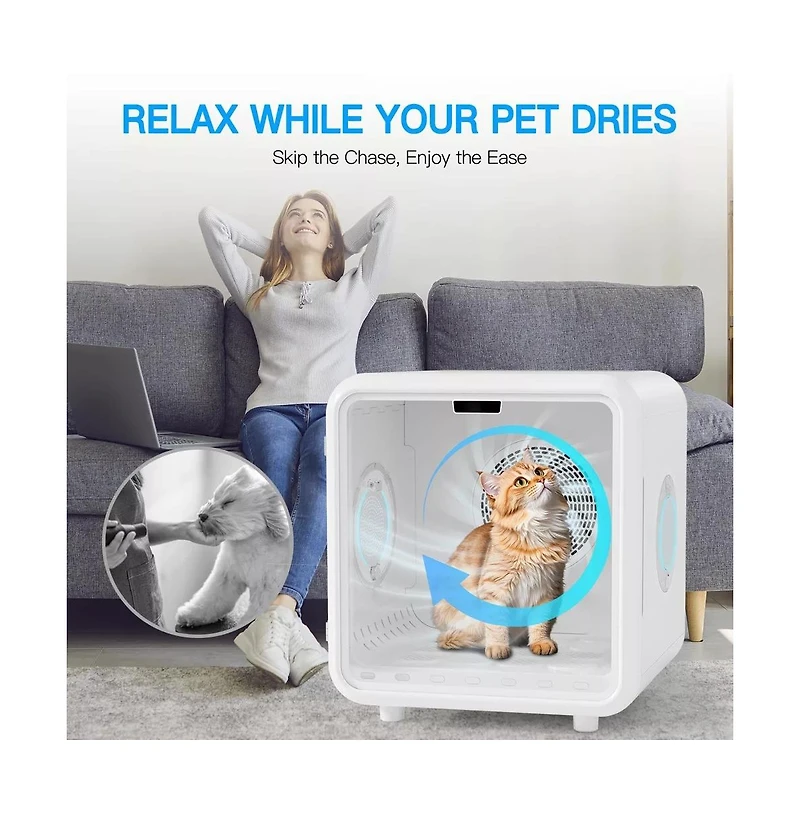 Gouun Smart Pet Dryer Box 58L Quiet Cat and Dog Dryer with App Control Low Noise Grooming
