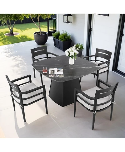 Asagikoiai 5-Piece Aluminium Outdoor Dining Set with Sintered Stone Table and 4 Chairs