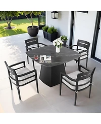 Asagikoiai 5-Piece Aluminium Outdoor Dining Set with Sintered Stone Table and 4 Chairs