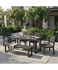 Asagikoiai 6 Seater Acacia Wood Outdoor Dining Set with Bench and Cushions
