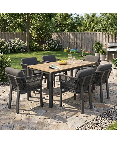 Asagikoiai 7-Piece Patio Dining Set with Acacia Wood Table and 6 Aluminum Chairs