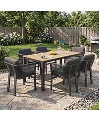 Asagikoiai 7-Piece Patio Dining Set with Acacia Wood Table and 6 Aluminum Chairs