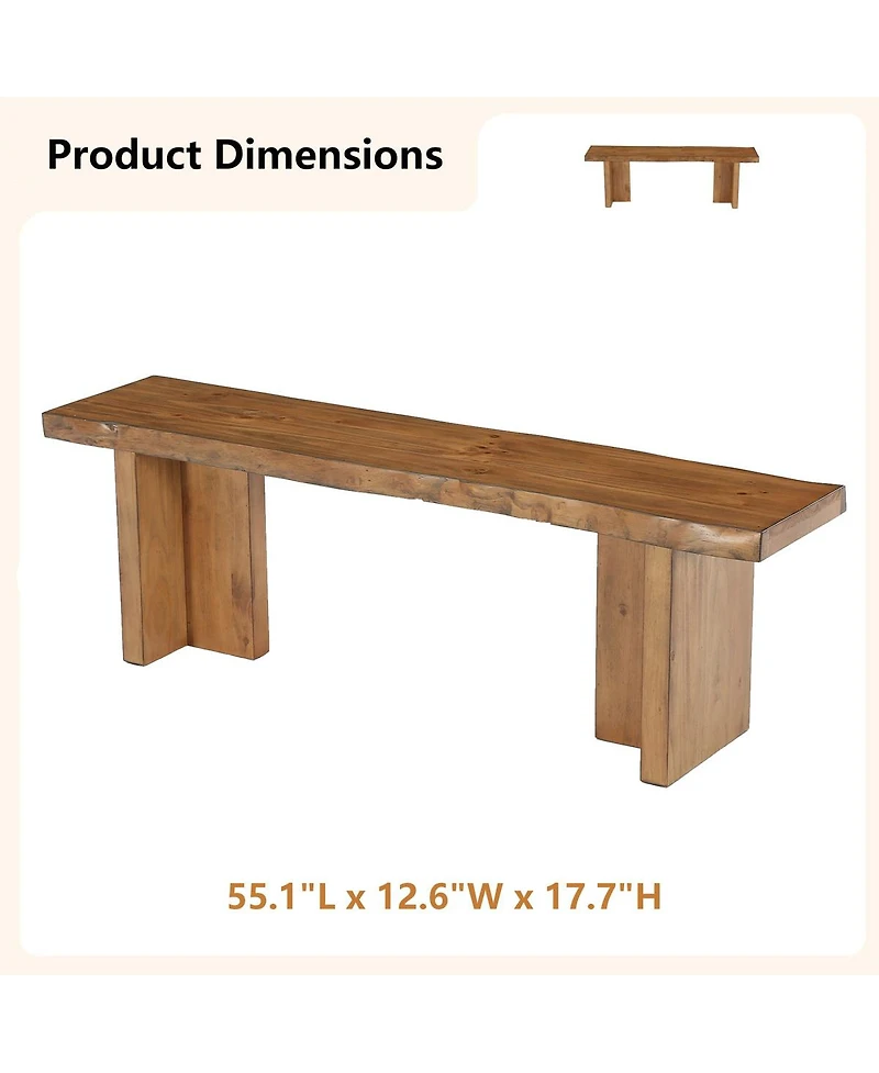 Tribesigns Solid Wood End of Bed Bench for Bedroom, 55 Inch Wooden Entryway Bench, Dining Bench for Entrance, Entryway, Hallway, Indoor