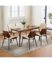 homfan Set of 6 Dining Chairs, Upholstered Pu Leather Kitchen Side Chairs with Curved Walnut Bentwood Back, Metal Legs and Adjustable Feet
