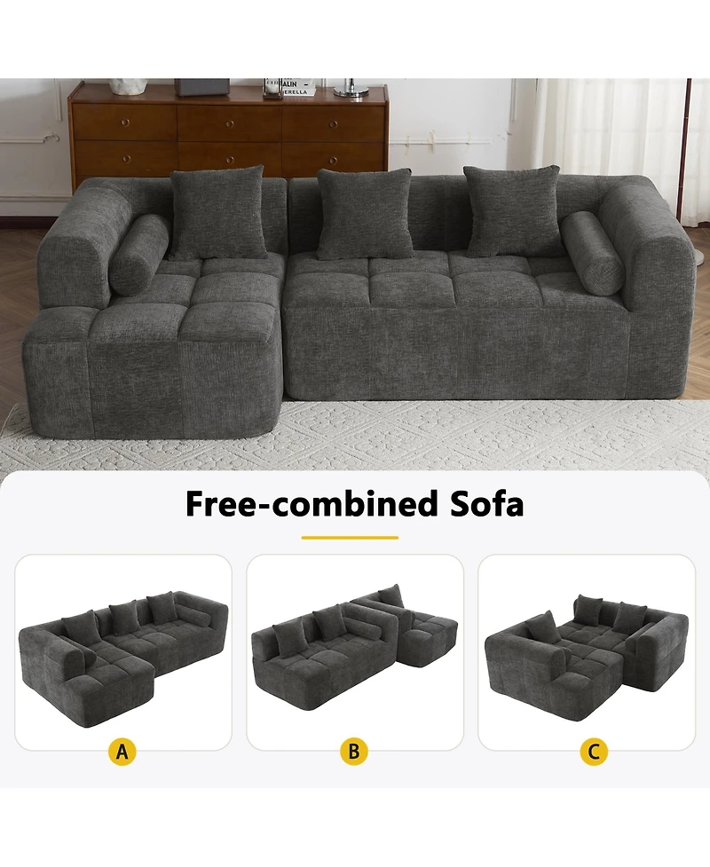 Clihome Combined Sofa Sectional Sofa with Deep Seating and Side Pockets