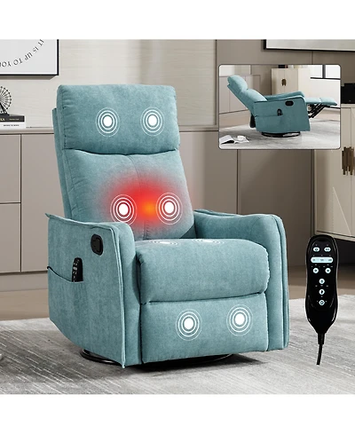Clihome Heat Massage Manual Recliner Chair with Rocker and Swivel Fabric for Living Room