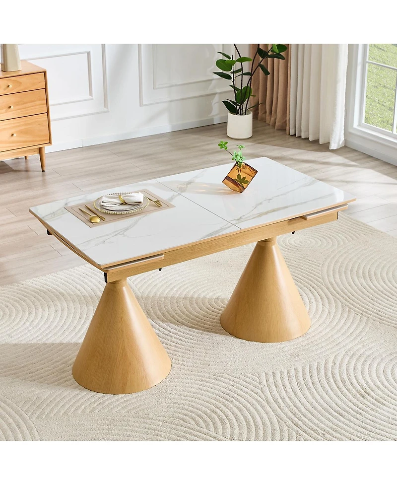 Streamdale Furniture Extendable Stone-Top Dining Table with Tapered Metal Legs