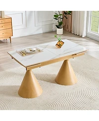 Streamdale Furniture Extendable Stone-Top Dining Table with Tapered Metal Legs