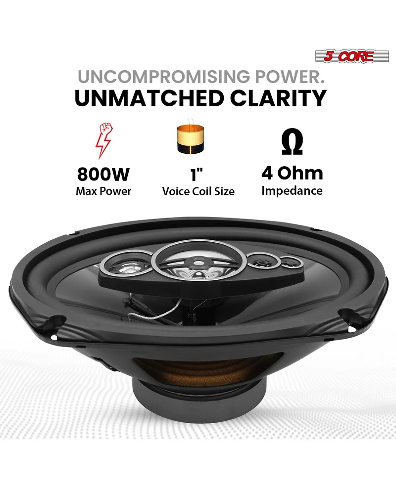 5 Core 6x9 Car Speaker 800W Pair 4Ohm 4 Way Coaxial Speaker Audio w Super Tweeter Universal Fit