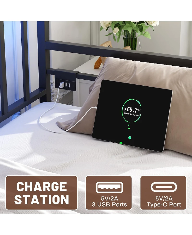 Streamdale Furniture Daybed with Led Lights Charging Station and Trundle