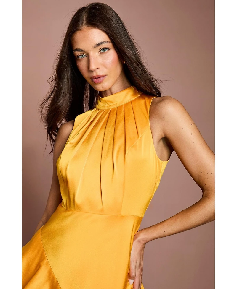 Coast Women's Satin Crepe High-Neck Pleated Maxi Dress