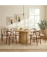 Streamdale Furniture 6-Piece Walnut Woven Dining Set with 47.2 inch Round Storage Table