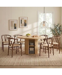 Streamdale Furniture 6-Piece Walnut Woven Dining Set with 47.2 inch Round Storage Table
