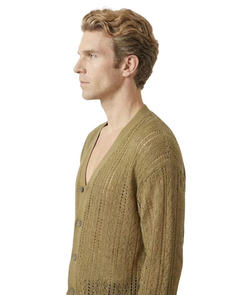 Modenaire Men's Open-Knit V-Neck Cardigan Sweater