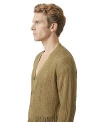 Modenaire Men's Open-Knit V-Neck Cardigan Sweater