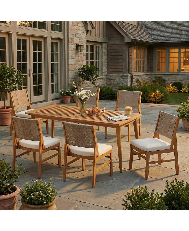 Asagikoiai 7-Piece Acacia Wood Outdoor Patio Furniture with Teak Table and Wicker Chairs