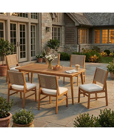 Asagikoiai 7-Piece Acacia Wood Outdoor Patio Furniture with Teak Table and Wicker Chairs