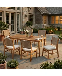 Asagikoiai 7-Piece Acacia Wood Outdoor Patio Furniture with Teak Table and Wicker Chairs