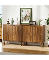 Boyel Living 31.5" Farmhouse Sideboard Buffet Cabinet with Storage, Wood Coffee Bar with Slatted Doors and Anti-Tip Device for Kitchen, Dining Room