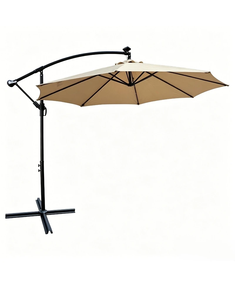 Yiortwo 10 Feet Patio Umbrella with Solar Lights, Crank Lift and Cross Base