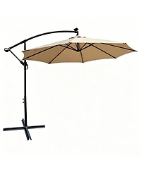 Yiortwo 10 Feet Patio Umbrella with Solar Lights, Crank Lift and Cross Base
