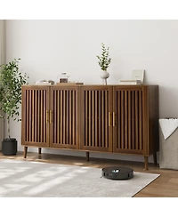 Boyel Living 63-Inch Sideboard Buffet Cabinet with Storage, Grille-Striped 4 Doors Accent Cabinet for Dining Room, Living Room, Kitchen and Entryway