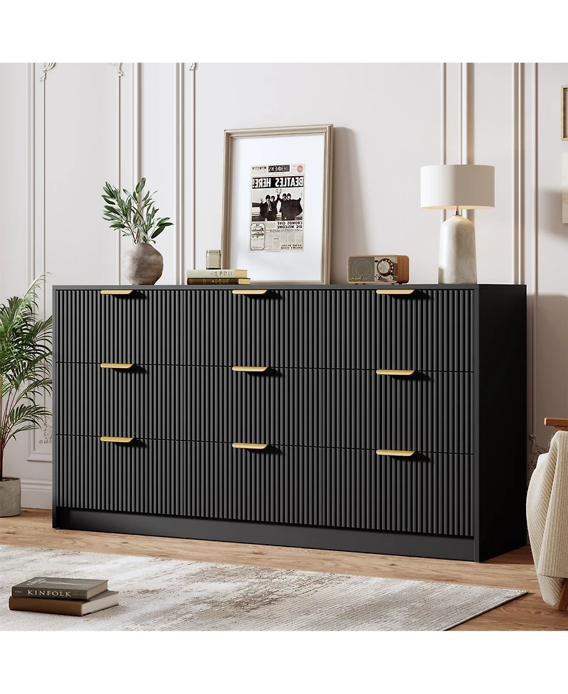 gaomon Fluted 9 Drawers Dresser For Bedroom, 59" Wide Modern Chest of with Metal Handles, Living Room, Entryway, Hallway